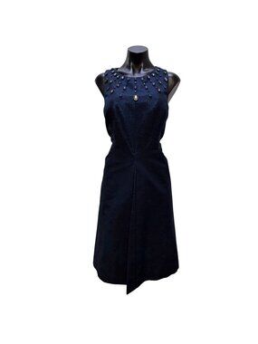 Kay Unger Navy Embellished Sleeveless Dress Size 12